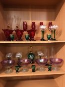 Vintage glass wear, a quantity of vintage glass to include an Italian decanter in green glass and