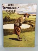 Enamel style vintage sign advertising interest for the "Open Championship Golf" size approx 40 x