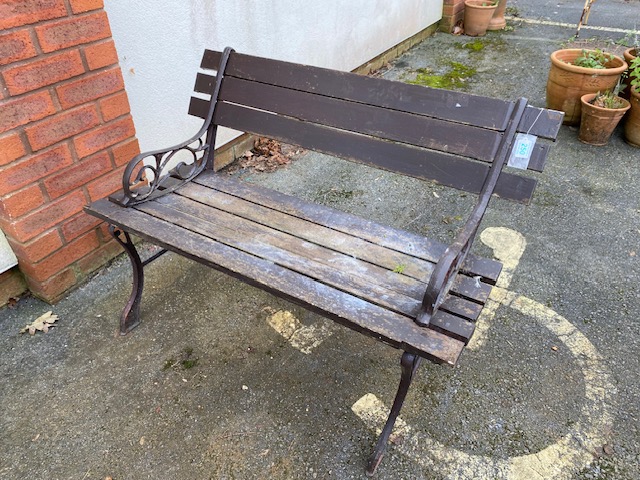 Garden bench with metal ends and wooden slats (A/F) - Image 2 of 2
