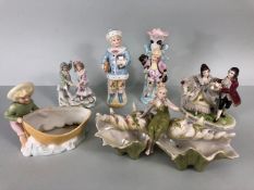Antique Porcelain, collection of continental figures, one in the art Nouveau style of a girl sat