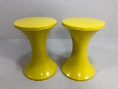 Pair1970s style mushroom stools in yellow plastic by Tam Tam each approximately 44 x 30cm