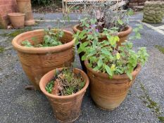 Collection of various terracotta garden pots, the largest approx 34cm in height (4)