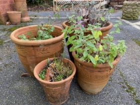 Collection of various terracotta garden pots, the largest approx 34cm in height (4)