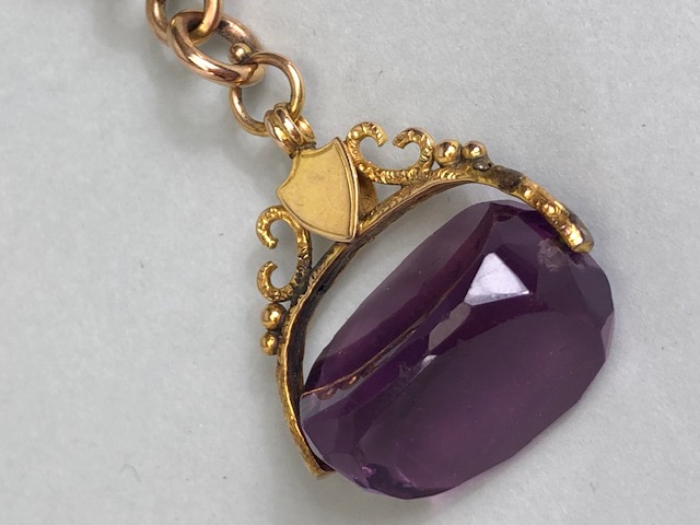 9ct Gold Double Albert chain with Large Amethyst (24mm x 17mm) spinning fob in gold mount with blank - Image 9 of 14