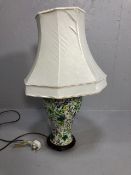 Table Lamp base of Chinese bolster vase shape decorated with flowers and leaves with cream fabric