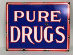 Enamel Advertising sign 'PURE DRUGS', approximately 38 x 29 cm