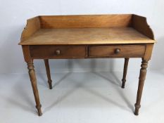 Antique furniture, 19th Century mahogany hall or side table, galleried top with 2 drawers on