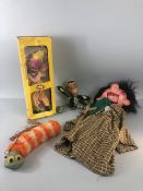 Pelham puppets, 3 vintage pelham puppets to include baby dragon, caterpillar in orange and cream ,