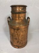 Vintage copper plated steel Milk churn with lid approximately 47cm high 377