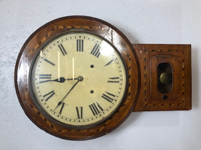 Antique Clock Edwardian wall dial clock ,plain dial with roman numerals the case with marquetery