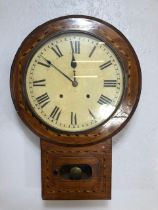 Antique Clock Edwardian wall dial clock ,plain dial with roman numerals the case with marquetery