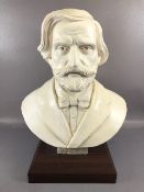 Decorators interest, large life size plaster work sculpture bust of Verdi on wooden base