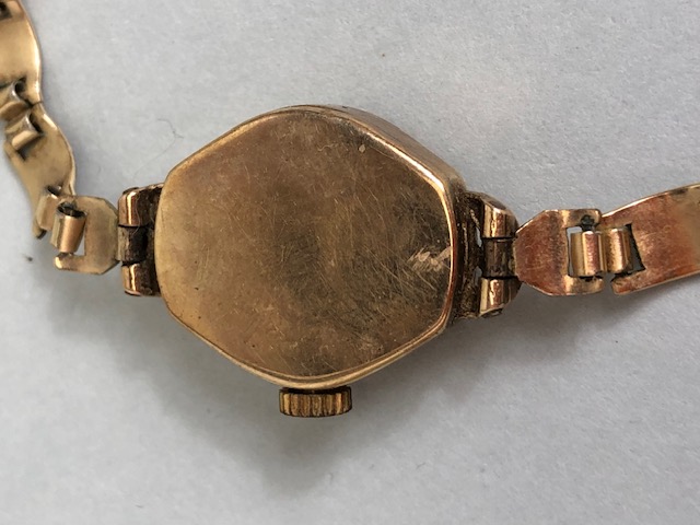 9ct Gold wristwatch by Rotary with Black face and Gold numerals and batons with rolled gold strap - Image 7 of 7
