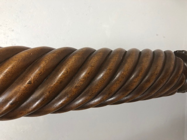 Antique Furniture, early 20th century carved wood standard lamp base sectioned by twists and - Image 3 of 6