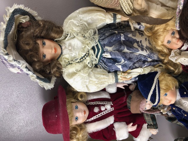 Dolls, collection of vintage dolls in various costumes mostly with bisque heads ranging in size from - Image 2 of 15