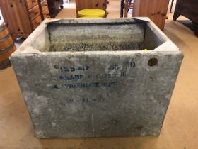 Galvanised oblong metal water tank approximately 74 x 55 x 58cm