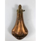 Antique copper body powder flask of stylised shell design approximately 19.5cm