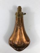 Antique copper body powder flask of stylised shell design approximately 19.5cm