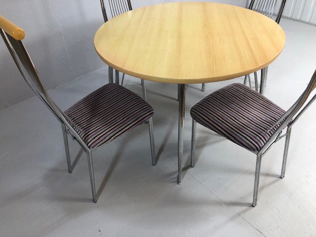 Modern Table and chairs, Retro style 4 seater round table top on splayed arch chrome legs and four - Image 2 of 6