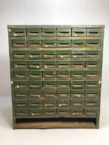 Industrial factory metal multi drawer chest comprising 54 pigeonhole drawers with industrial green