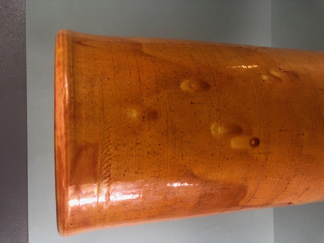 Studio Art pottery, tall cylindrical orange salt glaze pot, approximately 54cm high - Image 2 of 6