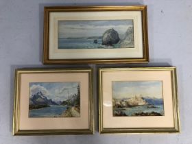 Antique paintings, Three water colours of French landscapes, one signed Antibes , C M Hann, all in