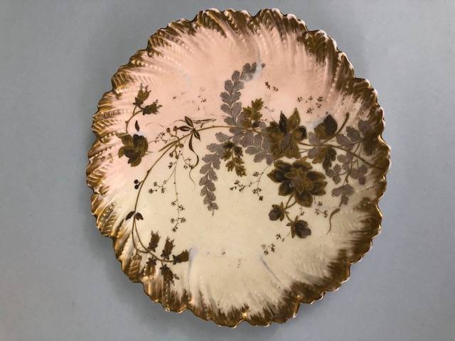 Limoges china, Two Victorian 9002 side plates decorated with gold foliage on a pastel background - Image 2 of 16