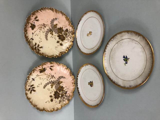 Limoges china, Two Victorian 9002 side plates decorated with gold foliage on a pastel background