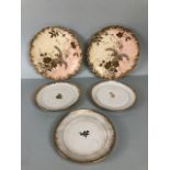 Limoges china, Two Victorian 9002 side plates decorated with gold foliage on a pastel background