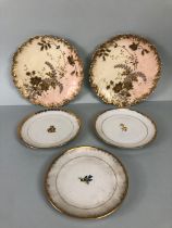 Limoges china, Two Victorian 9002 side plates decorated with gold foliage on a pastel background