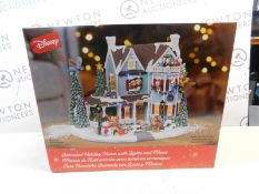 1 BOXED DISNEY 11.7 INCHES (29.8CM) ANIMATED CHRISTMAS HOLIDAY HOUSE TABLE TOP ORNAMENT WITH LED