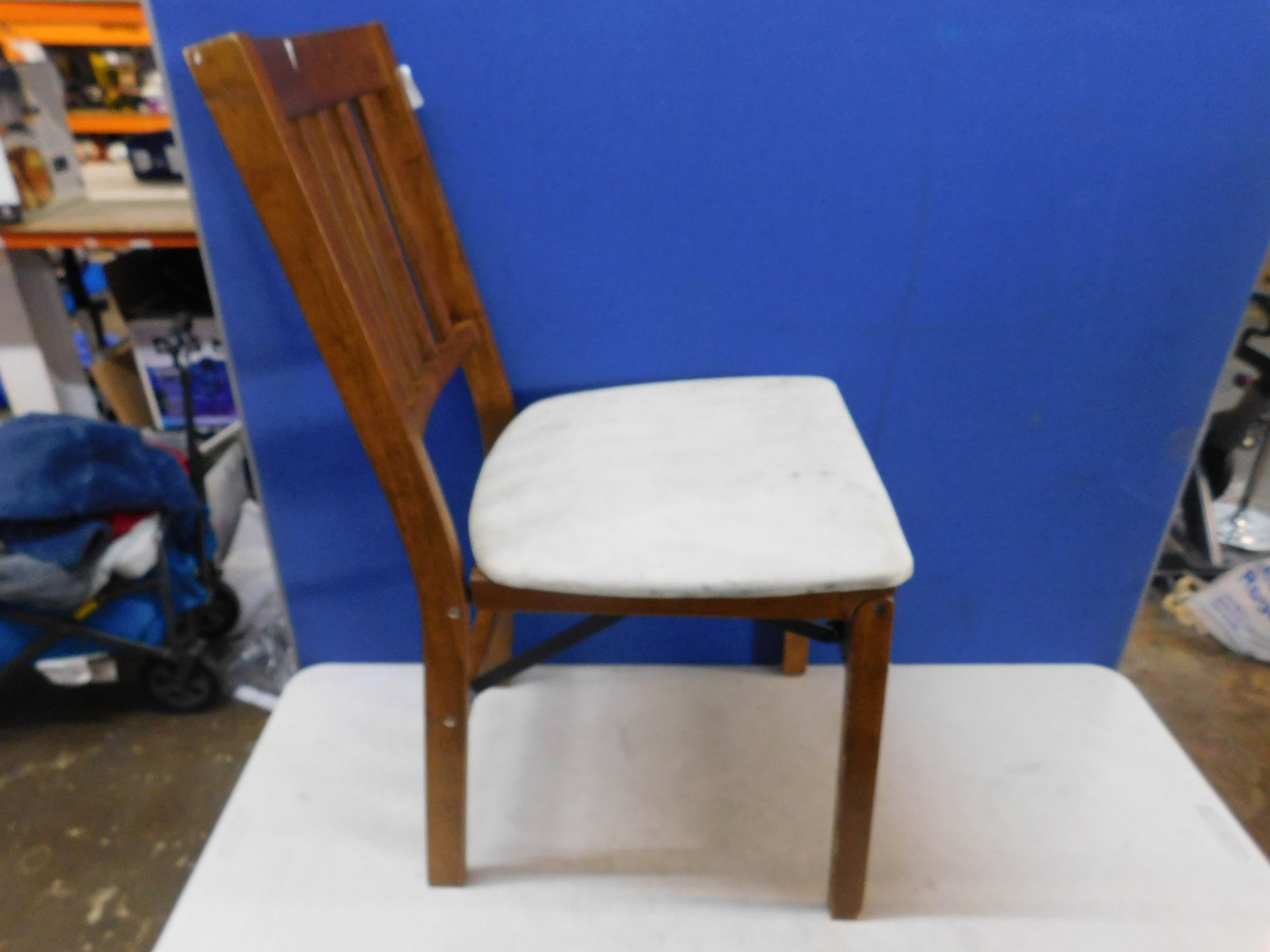 1 STAKMORE SOLID WOOD FOLDING CHAIR WITH PADDED SEAT RRP Â£29