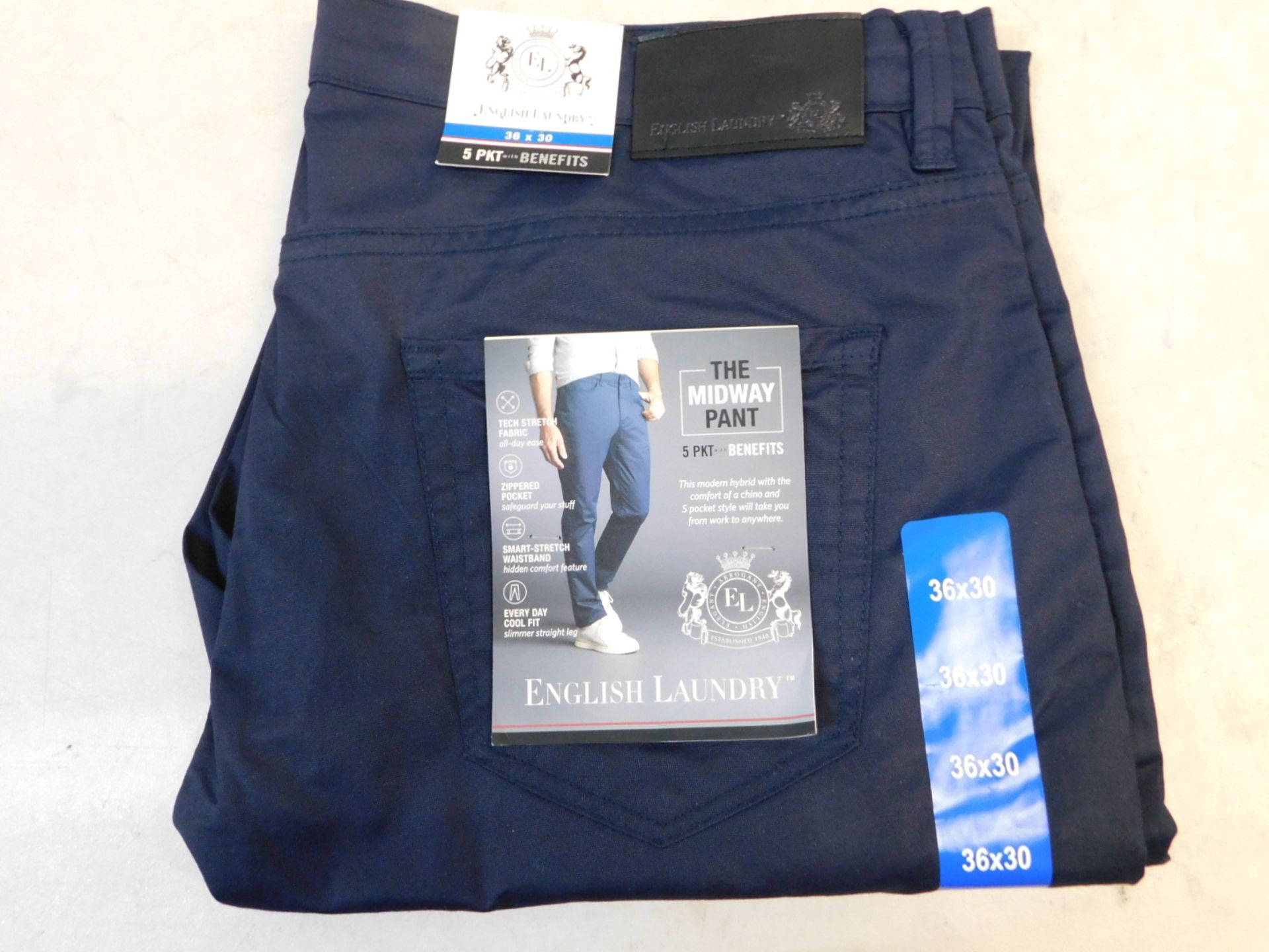 1 BRAND NEW ENGLISH LAUNDRY MIDWAY PANT, TECH STRETCH FABRIC,SIZE 36 X 30 RRP Â£24.99