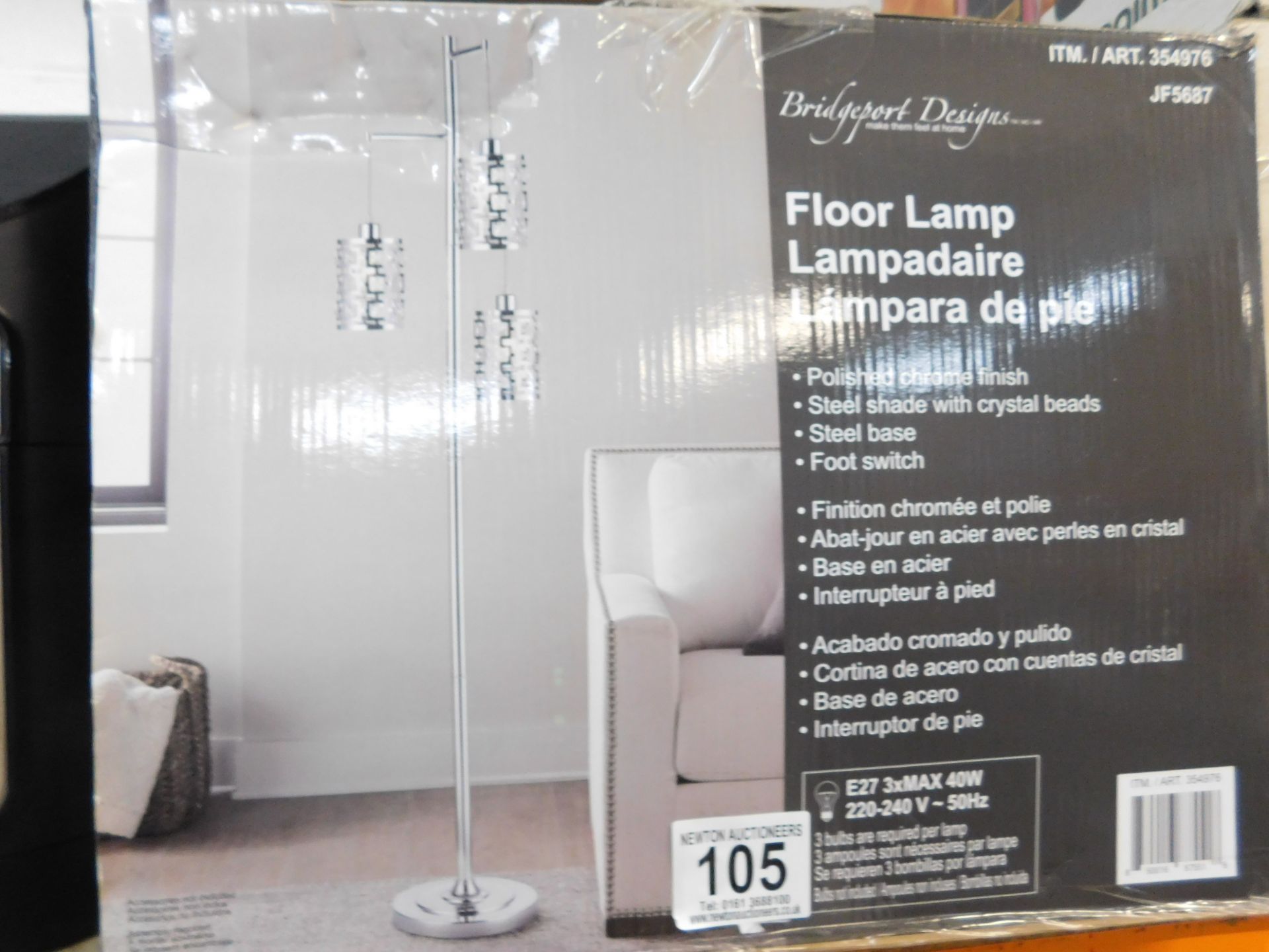 1 BOXED BRIDGEPORT DESIGNS 3 ARM FLOOR LAMP RRP Â£129.99