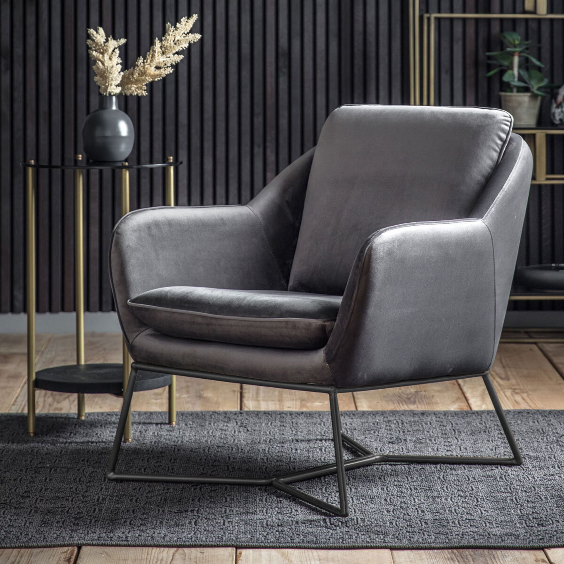 1 GALLERY LUCCA CHARCOAL GREY VELVET ARMCHAIR RRP Â£399