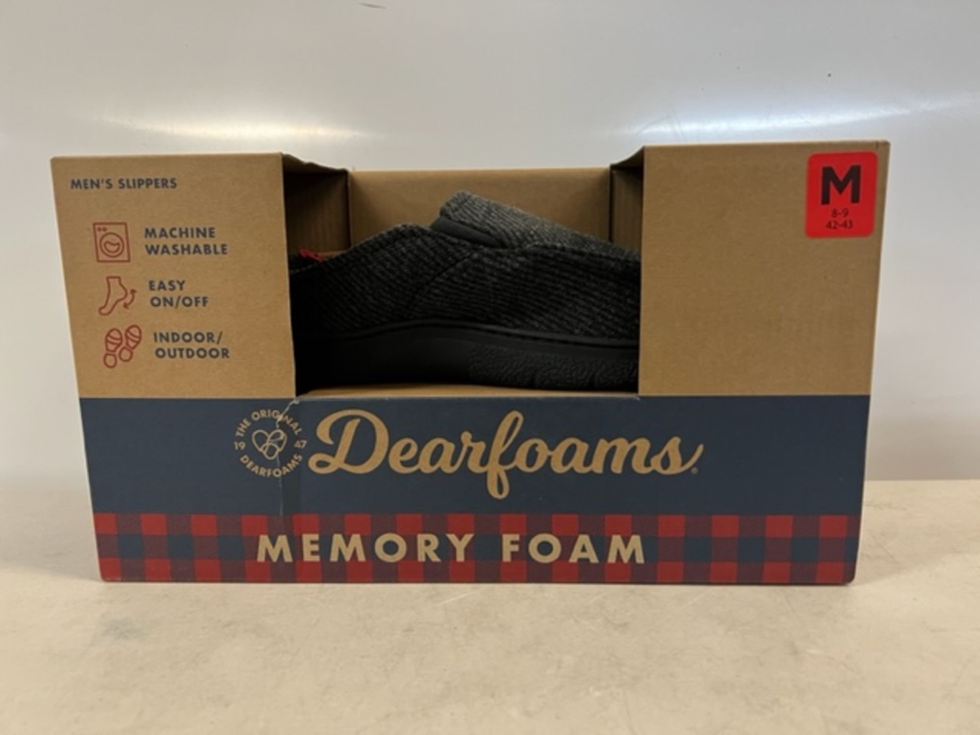 1 BRAND NEW BOXED PAIR OF DEARFOAMS MENS SIZE M MEMORY FOAM SLIPPERS RRP Â£34.99