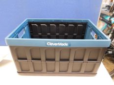 1 CLEVERMADE 46L COLLAPSIBLE STORAGE BINS - FOLDING PLASTIC STACKABLE UTILITY CRATES, SOLID WALL, NO