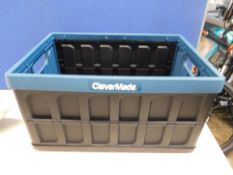 1 CLEVERMADE 46L COLLAPSIBLE STORAGE BINS - FOLDING PLASTIC STACKABLE UTILITY CRATES, SOLID WALL, NO