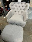 1 CALEB FABRIC GRAY CHAIR & OTTOMAN RRP Â£549