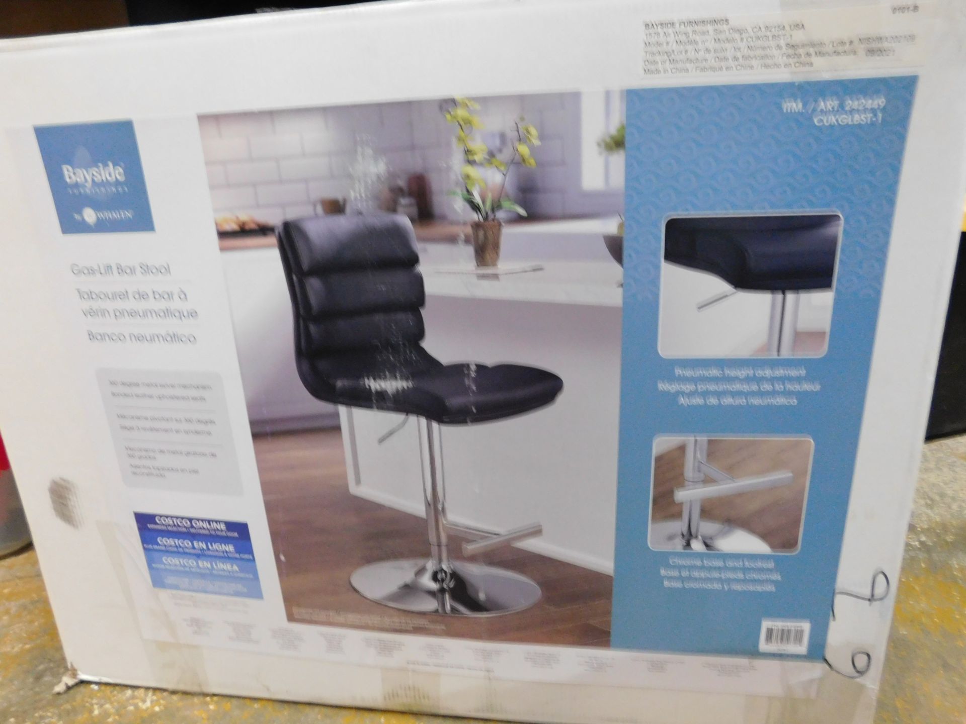 1 BOXED BAYSIDE FURNISHINGS BLACK FAUX LEATHER GAS LIFT BAR STOOL RRP Â£119.99