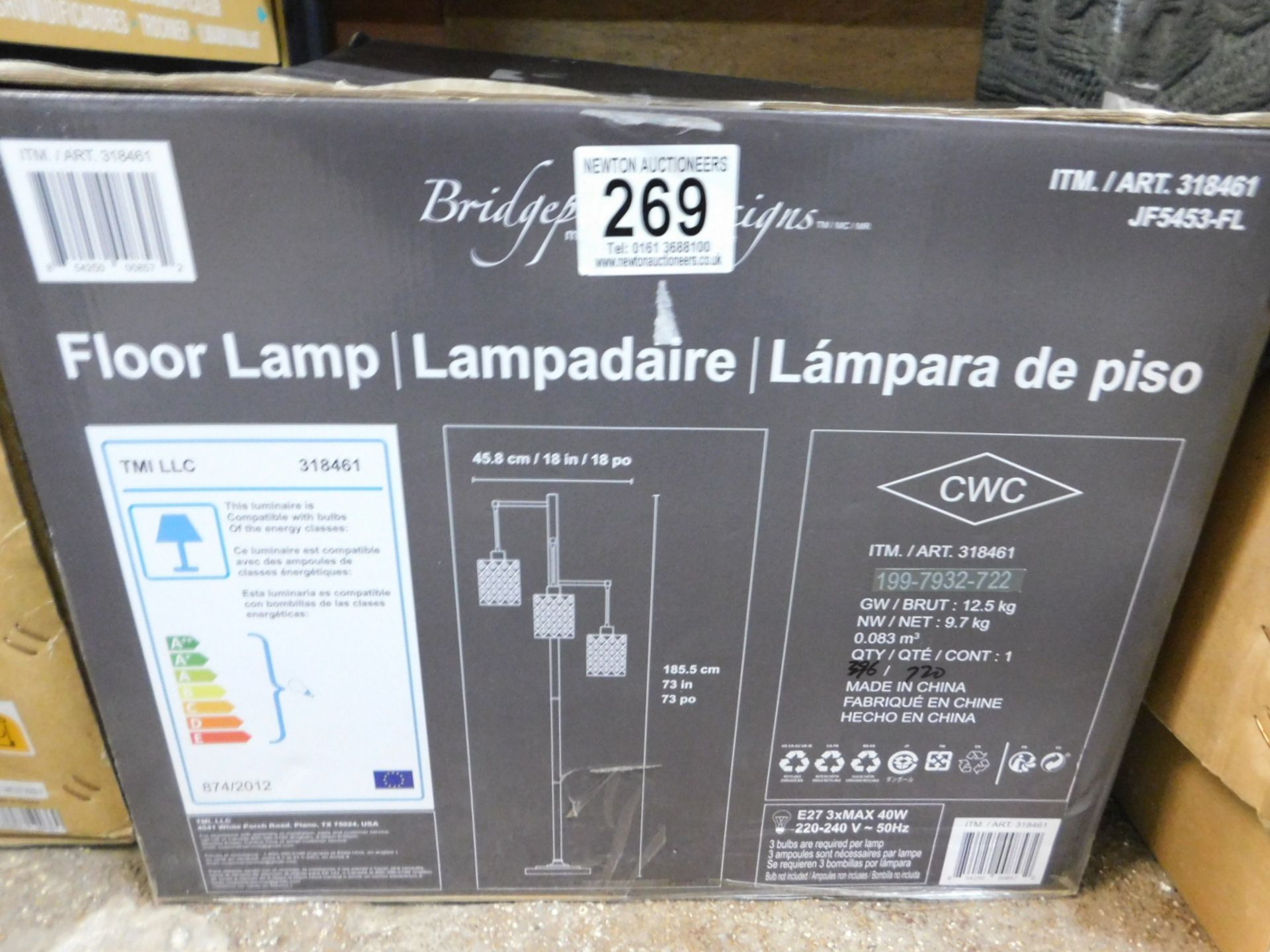 1 BOXED BRIDGEPORT DESIGNS 3 ARM FLOOR LAMP RRP Â£129.99