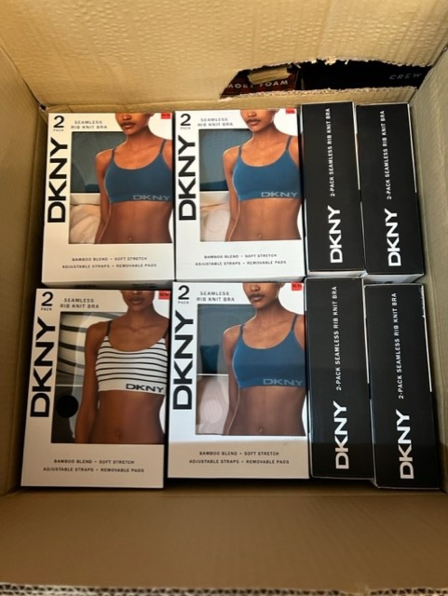 1 BRAND NEW BOXED DKNY WOMEN'S SEAMLESS RIB KNIT 2 PACK BRALETTE SIZE M RRP Â£24.99 (VARIOUS