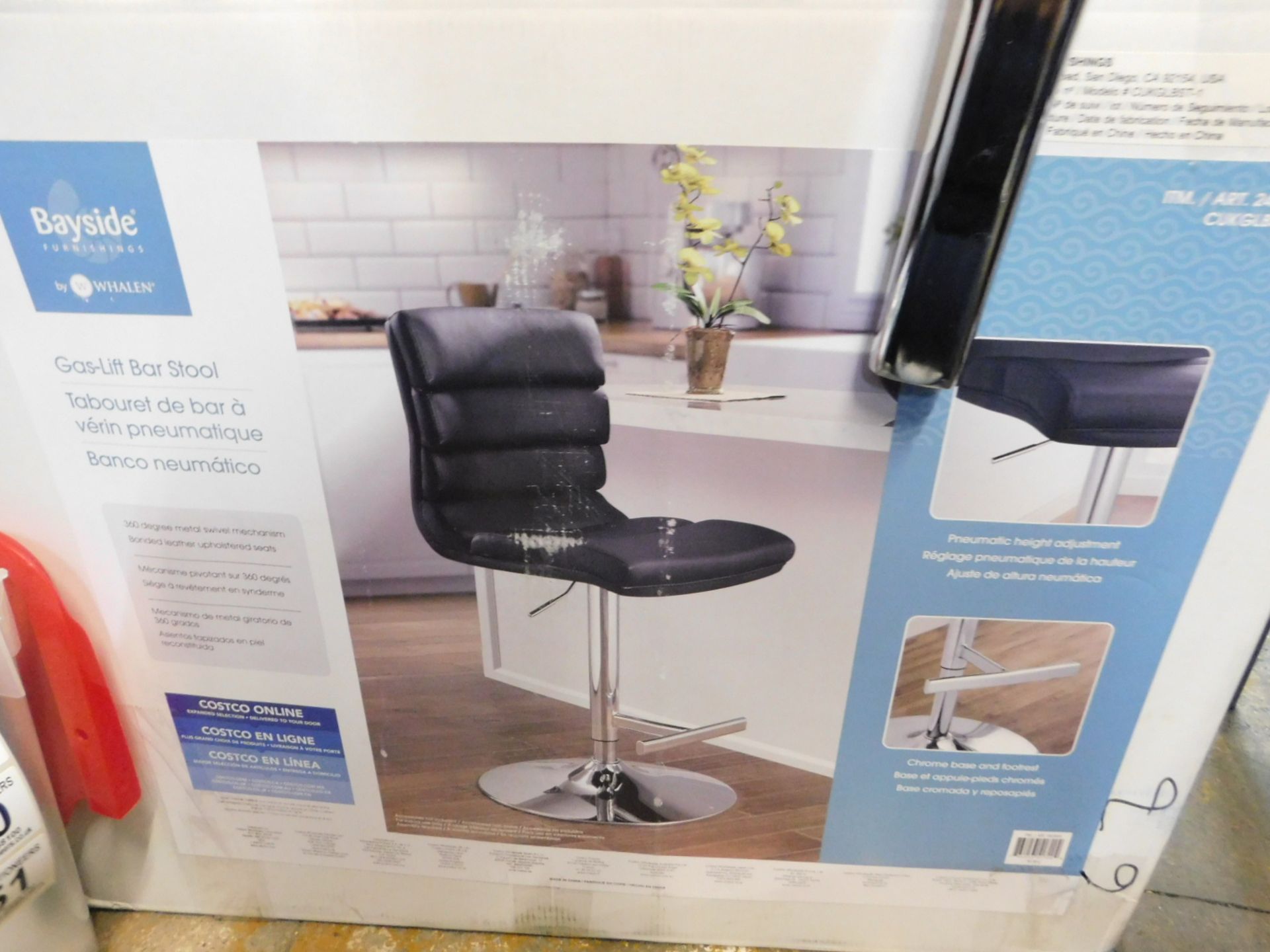 1 BOXED BAYSIDE FURNISHINGS BLACK FAUX LEATHER GAS LIFT BAR STOOL RRP Â£119.99