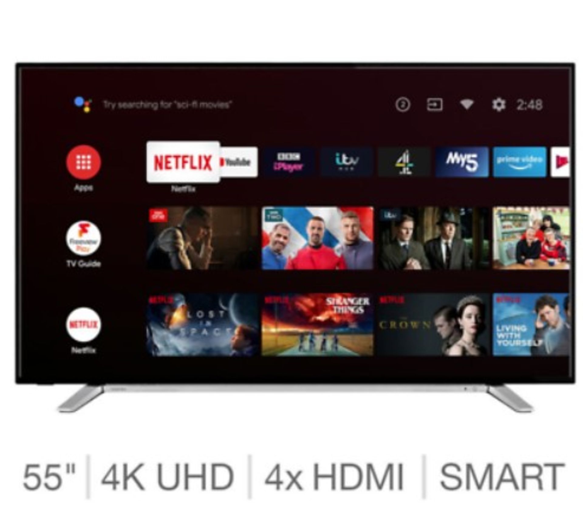1 BOXED TOSHIBA 55UA2B63DG 55 INCH TV 4K SMART TV WITH REMOTE RRP Â£399 (WORKING, 4 WHITE SPOTS,