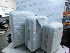 1 BOXED THE ROCK PRIME 3 PIECE HARDSIDE LUGGAGE SET IN WHITE RRP Â£199