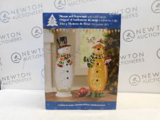 1 BOXED 8 INCHES (41.9CM) INDOOR CRACKLE GLASS SNOWMAN & MOOSE TABLE TOP ORNAMENT WITH 40 LED LIGHTS