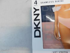 1 BRAND NEW BOXED DKNY WOMEN'S SEAMLESS RIB KNIT 4 PACK BIKINI BRIEF SIZE M RRP Â£24.99 (VARIOUS