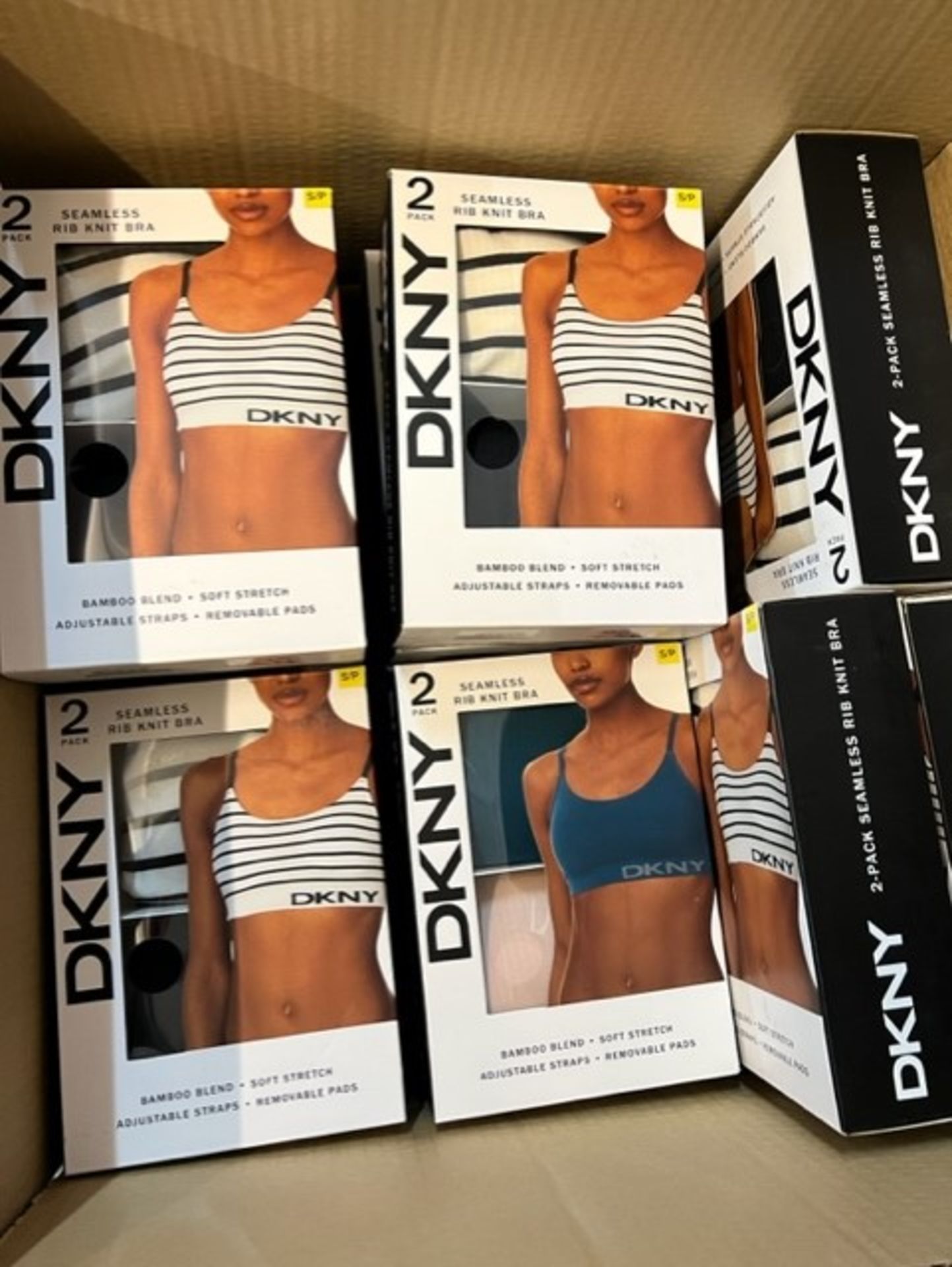 1 BRAND NEW BOXED DKNY WOMEN'S SEAMLESS RIB KNIT 2 PACK BRALETTE SIZE S RRP Â£24.99 (VARIOUS