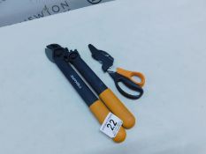 1 FISKARS LOPPER & SHEAR SET WITH SHEATH & SHARPENER RRP Â£29