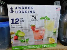 1 BOXED ANCHOR HOCKING SWIVEL 12-PIECE GLASS SET RRP Â£29